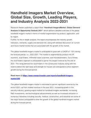 Handheld Imagers Market Overview