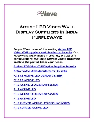 Active LED Video Wall Display Suppliers In India- Purplewave