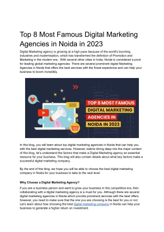 Top 8 Most Famous Digital Marketing Agencies in Noida in 2023
