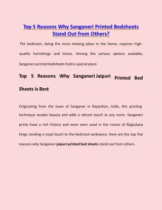 Top 5 Reasons Why Sanganeri Printed Bedsheets Stand Out from Others