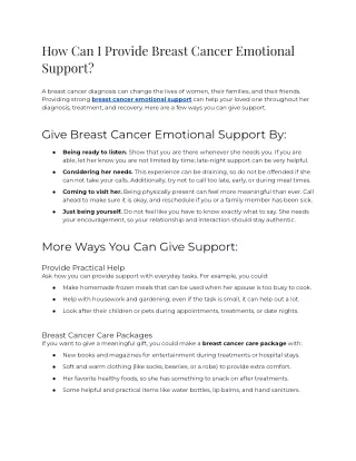 How Can I Provide Breast Cancer Emotional Support