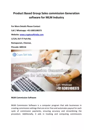 Product Based Group Sales commission Generation software for MLM Industry