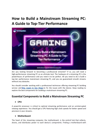 How to Build a Mainstream Streaming PC_ A Guide to Top-Tier Performance