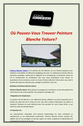 Où Pouvez-Vous Trouver Peinture Blanche Toiture?