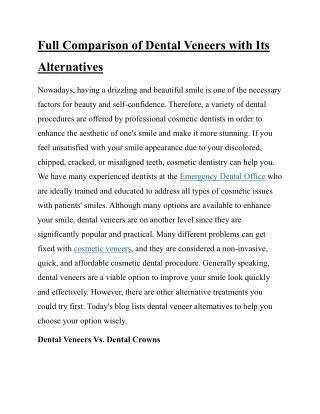 Full Comparison of Dental Veneers with Its Alternatives