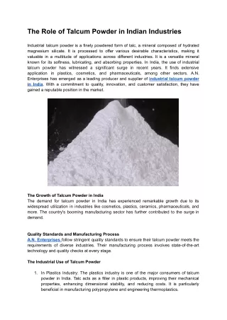 The Role of Talcum Powder in Indian Industries