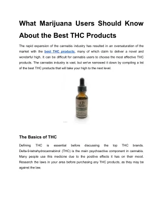 What Marijuana Users Should Know About the Best THC Products