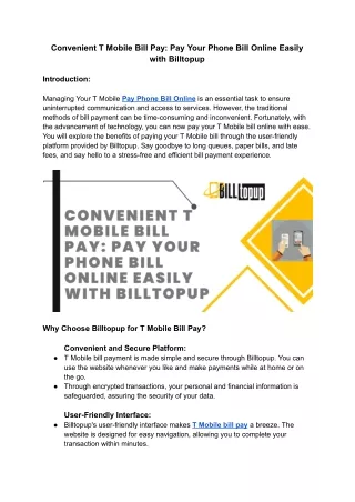 Convenient T Mobile Bill Pay: Pay Your Phone Bill Online Easily with Billtopup