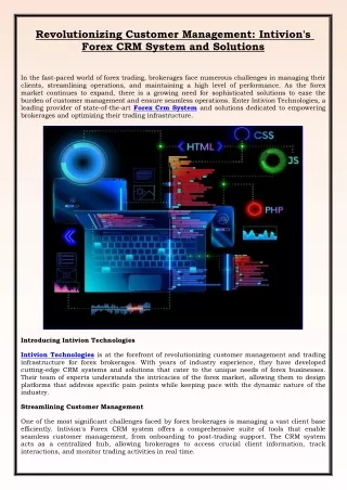 Revolutionizing Customer Management Intivion's Forex CRM System and Solutions