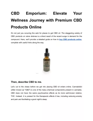 CBD Emporium Elevate Your Wellness Journey with Premium CBD Products Online