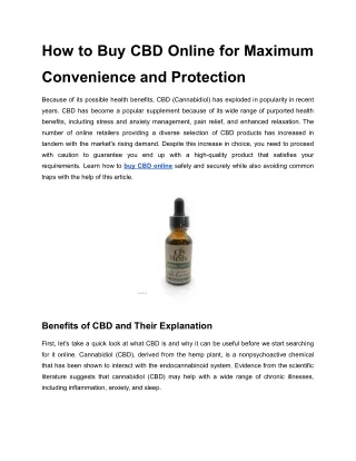 How to Buy CBD Online for Maximum Convenience and Protection