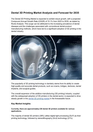 Dental 3D Printing Market Analysis and Forecast for 2035
