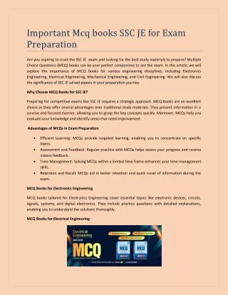 Important Mcq books SSC JE for Exam Preparation