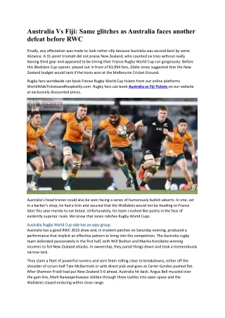 Australia Vs Fiji Same glitches as Australia faces another defeat before RWC