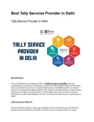 Tally Services Provider In Delhi