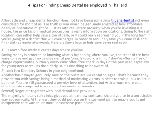 4 Tips For Finding Cheap Dental Be employed in Thailand