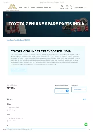 Get Toyota Spare Parts Exporter from India: Price List