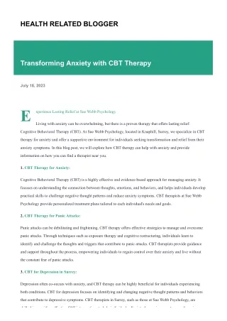 Transforming Anxiety with CBT Therapy