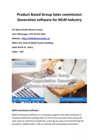 Product Based Group Sales commission Generation software for MLM Industry