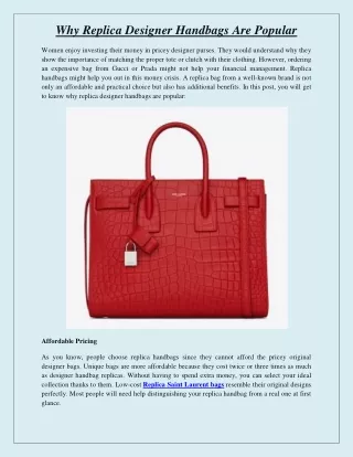 Why Replica Designer Handbags Are Popular