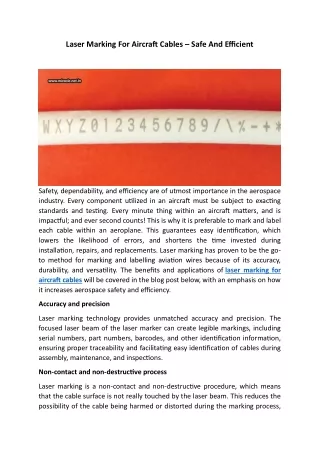 Laser Marking For Aircraft Cables – Safe And Efficient