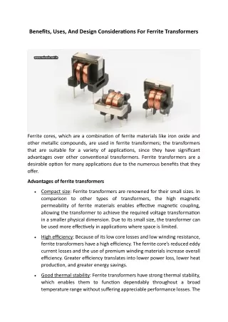 Benefits, Uses, And Design Considerations For Ferrite Transformers