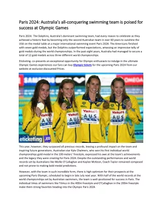 Paris 2024 Australia’s all-conquering swimming team is poised for success at Olympic Games