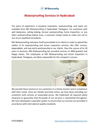 Waterproofing Services in Hyderabad