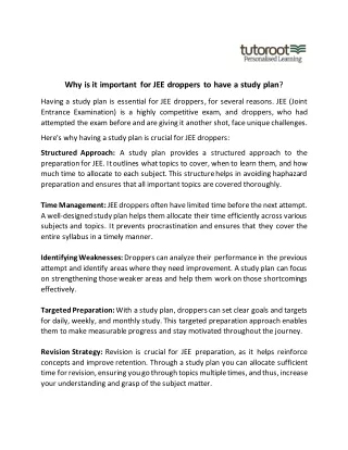 Why is it important for JEE droppers to have a study plan?