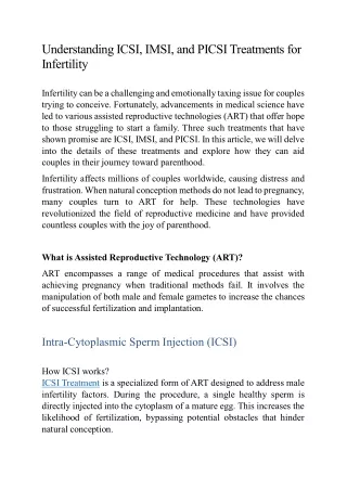 Understanding ICSI, IMSI, and PICSI Treatments for Infertility