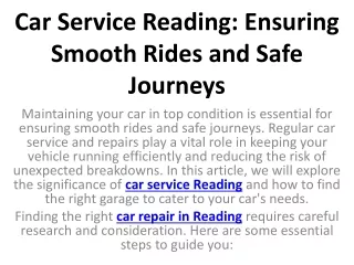 Car Service Reading Ensuring Smooth Rides and Safe Journeys