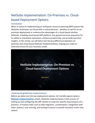 NetSuite Implementation On-Premises vs. Cloud-based Deployment Options