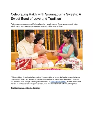 Celebrating Rakhi with Sriannapurna Sweets: A Sweet Bond of Love and Tradition