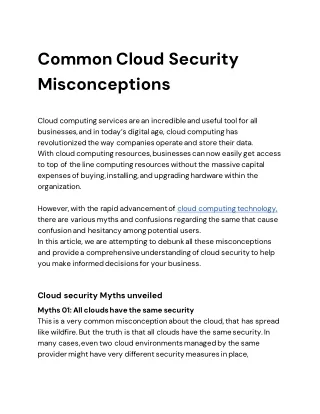 Common Cloud Security Misconceptions