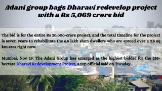 Adani group bags Dharavi redevelop project with a Rs 5,069 crore bid