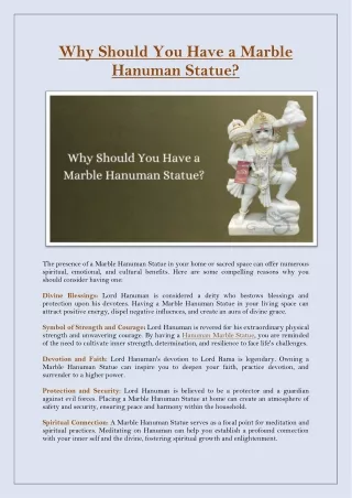 Why Should You Have a Marble Hanuman Statue