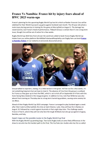 France Vs Namibia France hit by injury fears ahead of RWC 2023 warm-ups