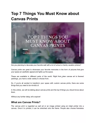 Top 7 Things You Must Know about Canvas Prints