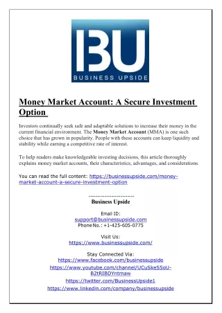 Money Market Account- A Secure Investment Option