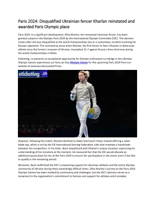 Paris 2024  Disqualified Ukrainian fencer Kharlan reinstated and awarded Paris Olympic place