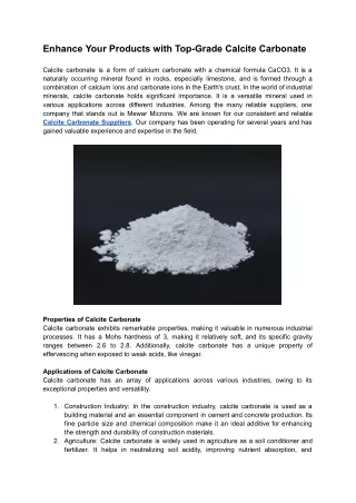 Enhance Your Products with Top-Grade Calcite Carbonate