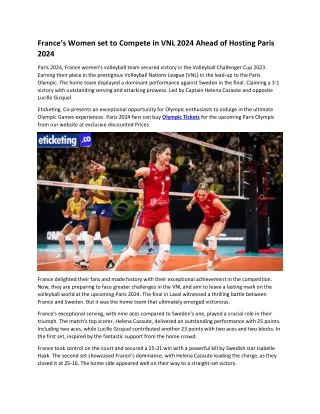 France’s Women set to Compete in VNL 2024 Ahead of Hosting Paris 2024