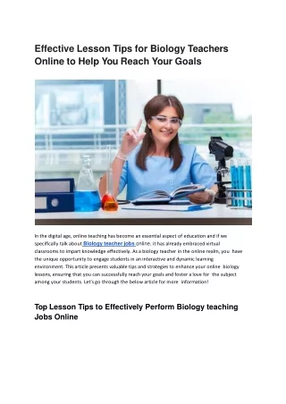 Biology Teacher Jobs- Effective Lesson Tips To Reach Your Goals