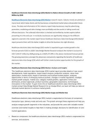 Healthcare Electronic Data Interchange (EDI) Market to Notice Utmost Growth of USD 7,543.67 Million by 2028