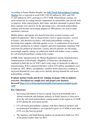 Global Soft Touch Polyurethane Coatings Market to Achieve US$ 17,429 Mn by 2033