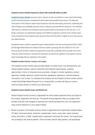 Hospital Furniture Market Expected to Reach USD 12,925.88 million by 2029