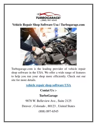 Vehicle Repair Shop Software Usa  Turbogarage