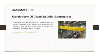 Manufacturer Of Cranes In India  Loadmate.in