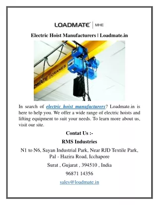 Electric Hoist Manufacturers  Loadmate.in