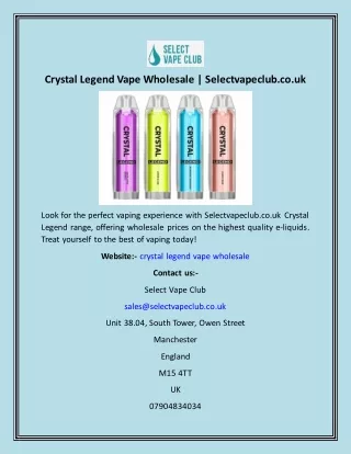 Crystal Legend Vape Wholesale  Selectvapeclub.co.uk